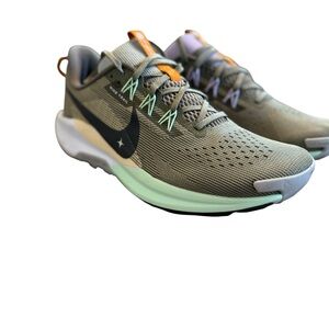 Nike Olive Green Sneakers with Mint Purple and Orange Accents